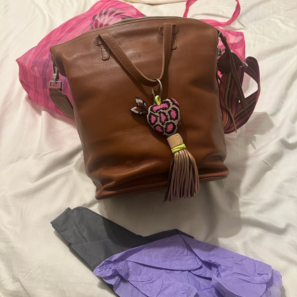 Consuela Brown Leather Tote with Multicolor Striped Strap